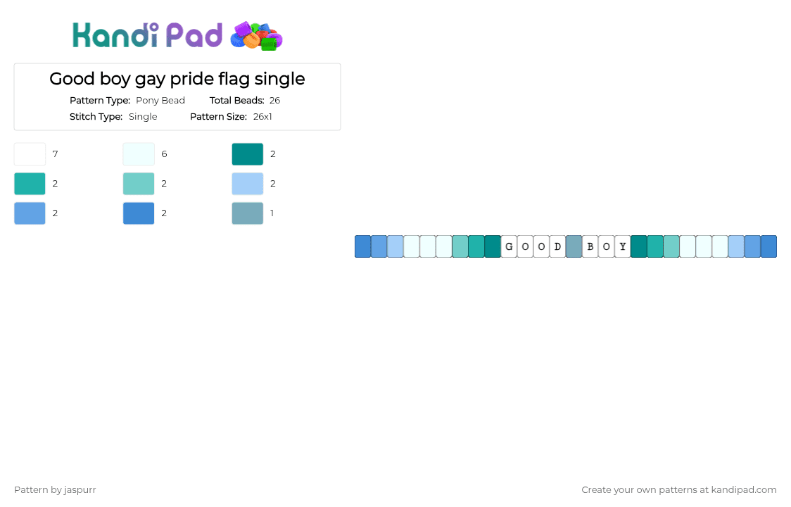 Good boy gay pride flag single - Pony Bead Pattern by jaspurr on Kandi Pad - teal,light blue