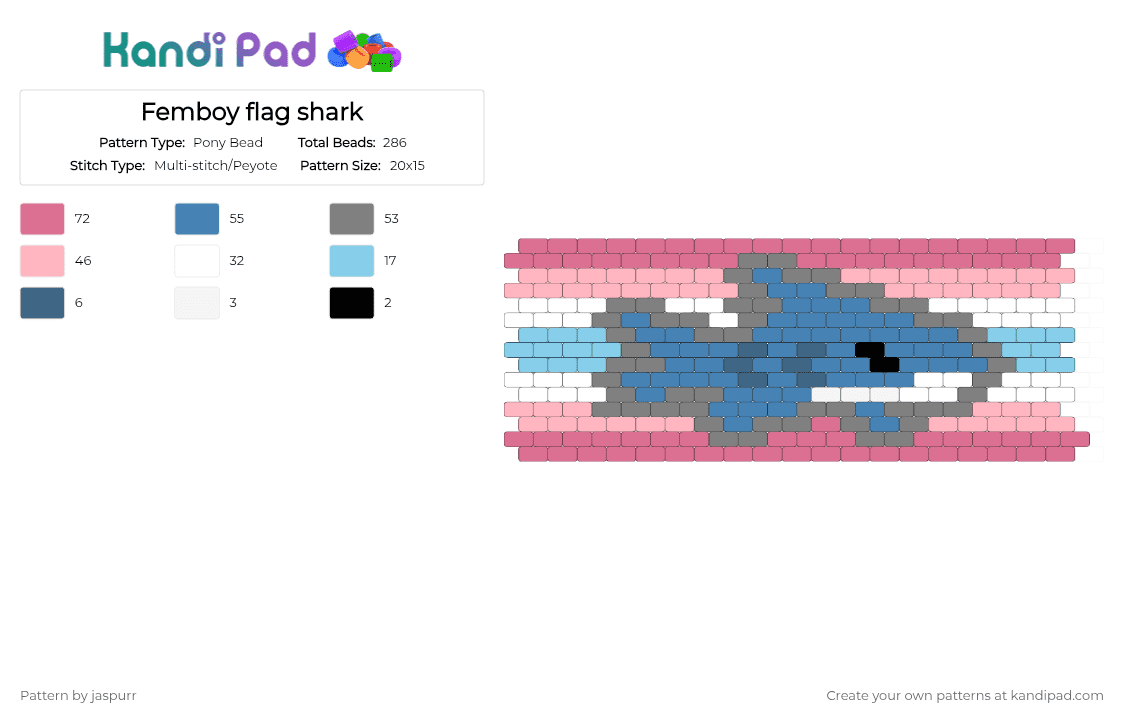 Femboy flag shark - Pony Bead Pattern by jaspurr on Kandi Pad - blue, pink