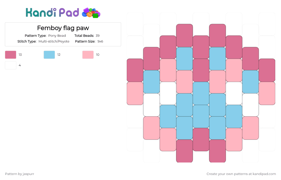 Femboy flag paw - Pony Bead Pattern by jaspurr on Kandi Pad - light blue, pink