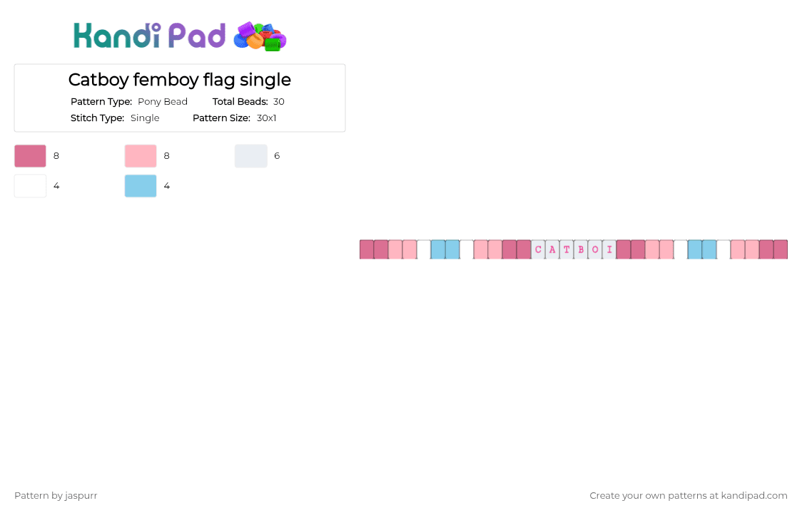 Catboy femboy flag single - Pony Bead Pattern by jaspurr on Kandi Pad - pink
