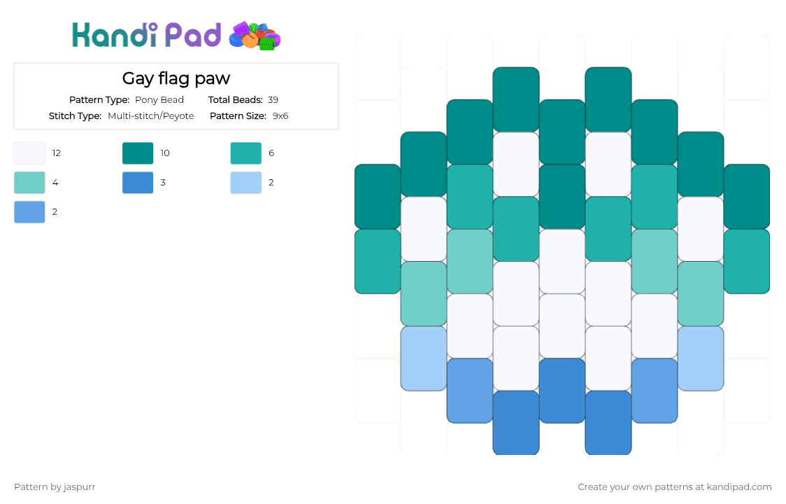 Gay flag paw - Pony Bead Pattern by jaspurr on Kandi Pad - teal,light blue