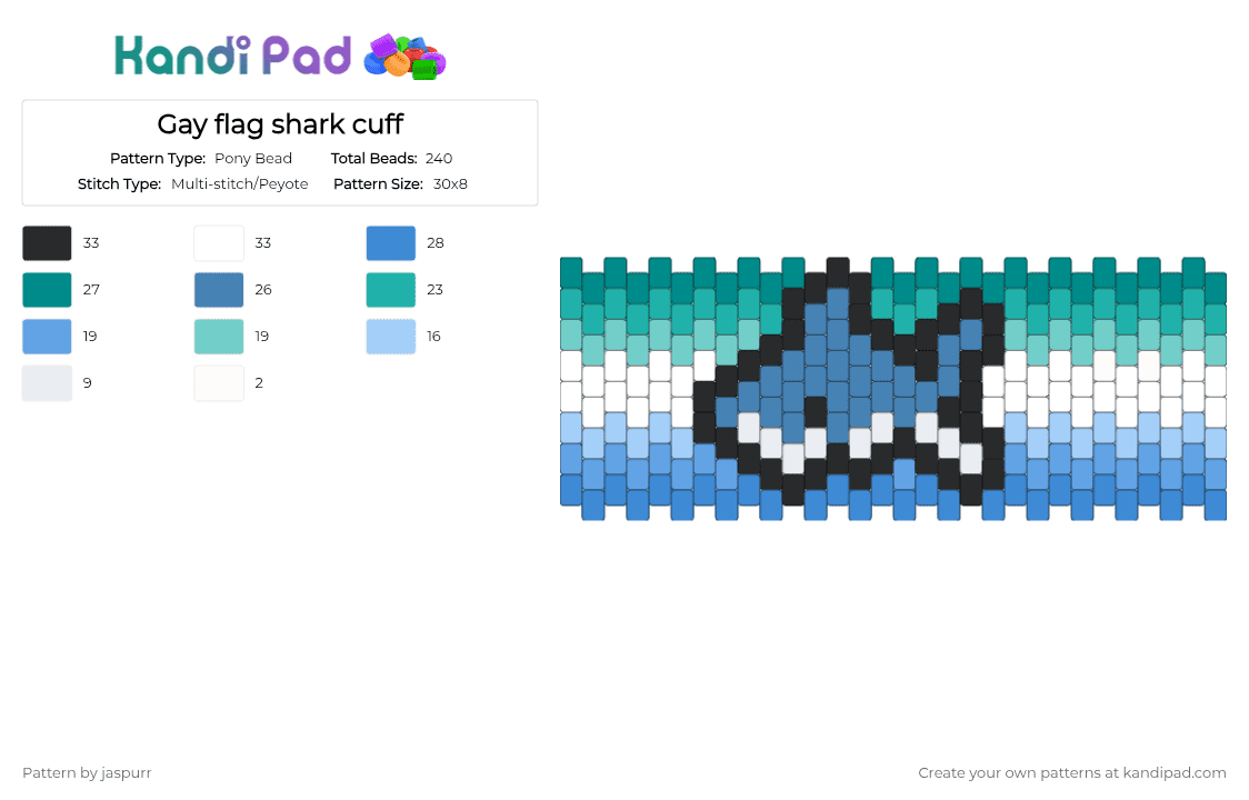 Gay flag shark cuff - Pony Bead Pattern by jaspurr on Kandi Pad - light blue