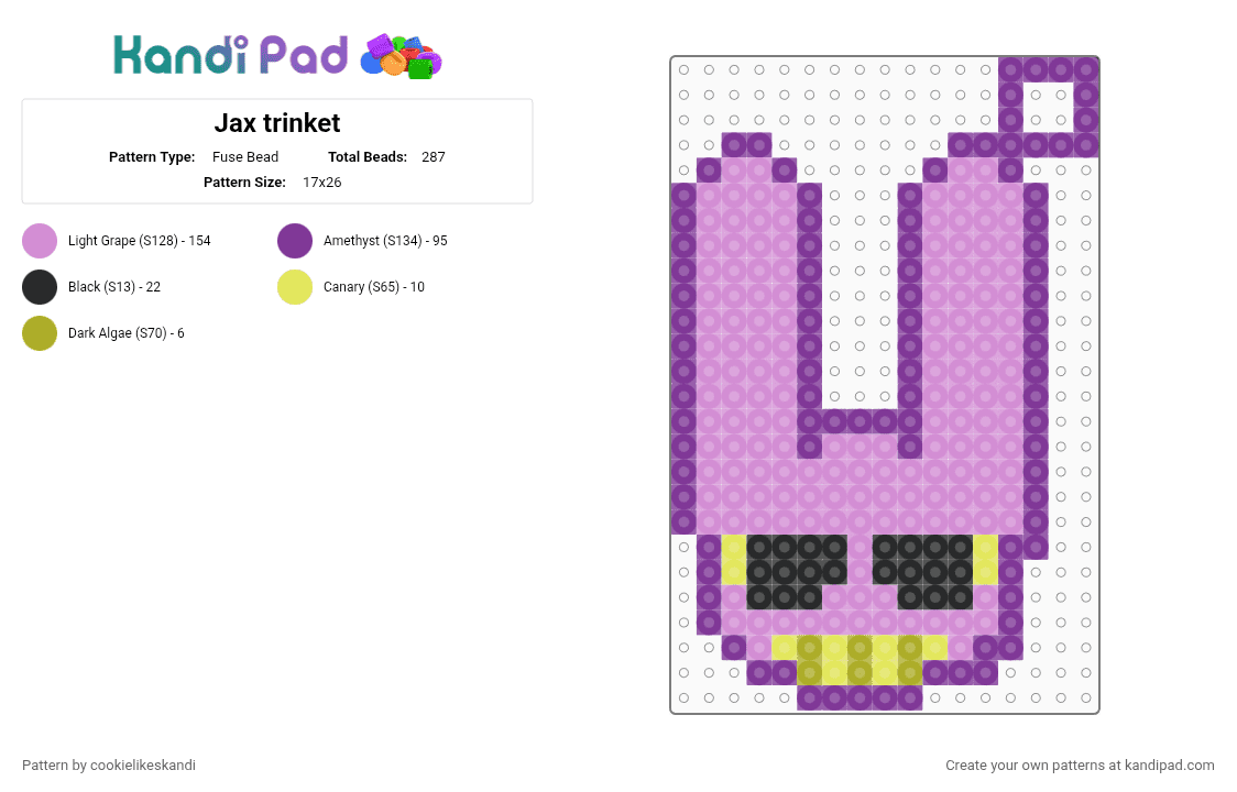 Jax trinket - Fuse Bead Pattern by cookielikeskandi on Kandi Pad - pink