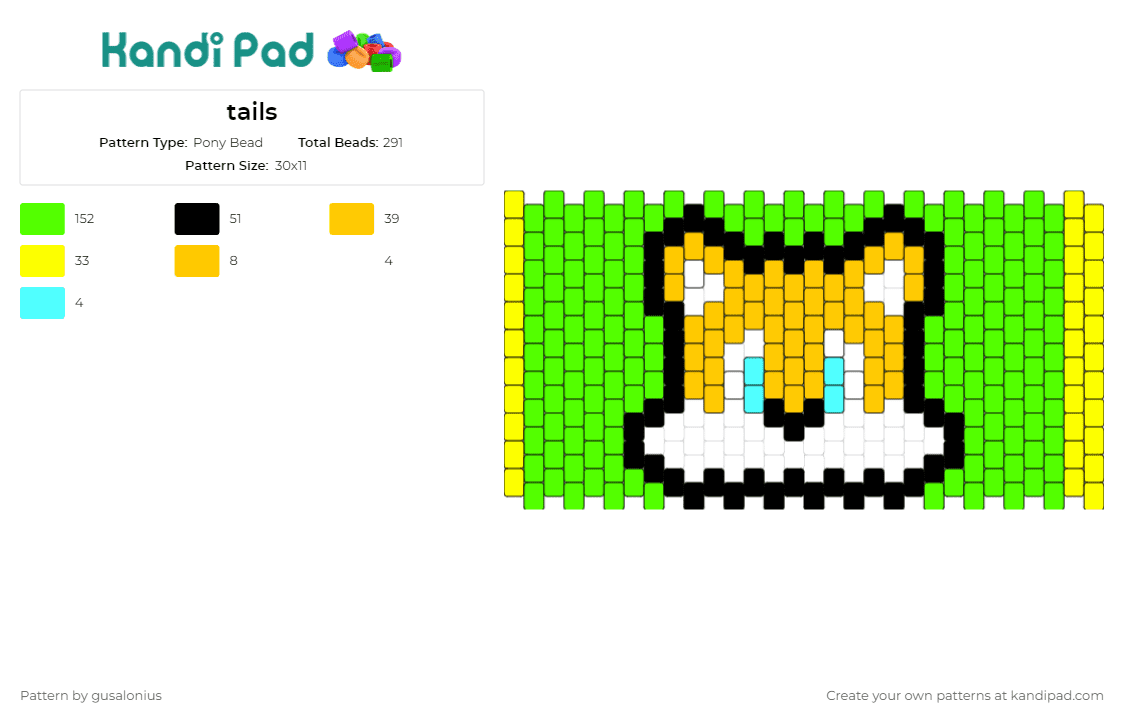 tails - Pony Bead Pattern by gusalonius on Kandi Pad - tails,sonic the hedgehog,video games