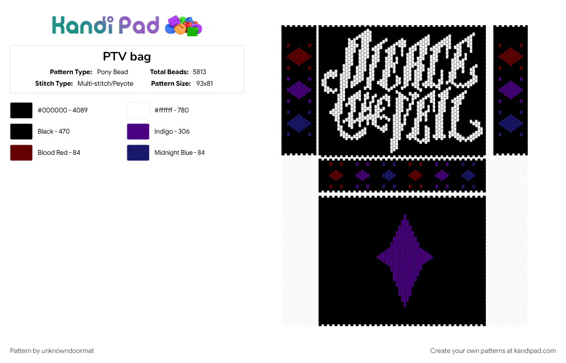 PTV bag - Pony Bead Pattern by unknowndoormat on Kandi Pad - black, purple, white