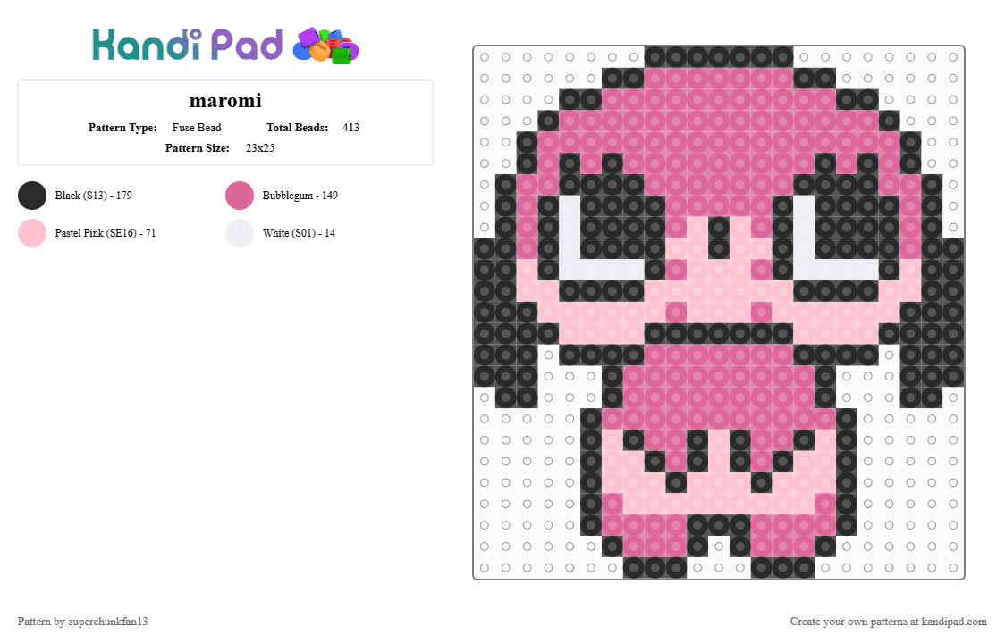 maromi - Fuse Bead Pattern by superchunkfan13 on Kandi Pad - pink,paranoia agent,anime,maromi,cute