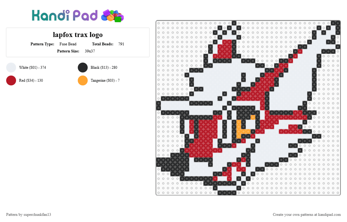 lapfox trax logo - Fuse Bead Pattern by superchunkfan13 on Kandi Pad - furry, halley labs, lapfox, lapfox trax, red, renard, white