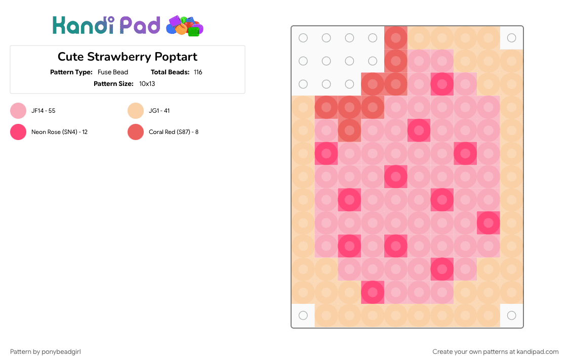 Cute Strawberry Poptart - Fuse Bead Pattern by ponybeadgirl on Kandi Pad - beige, cotddessert, pink