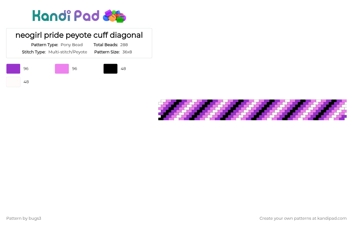 neogirl pride peyote cuff diagonal - Pony Bead Pattern by bugs3 on Kandi Pad - purple,pink