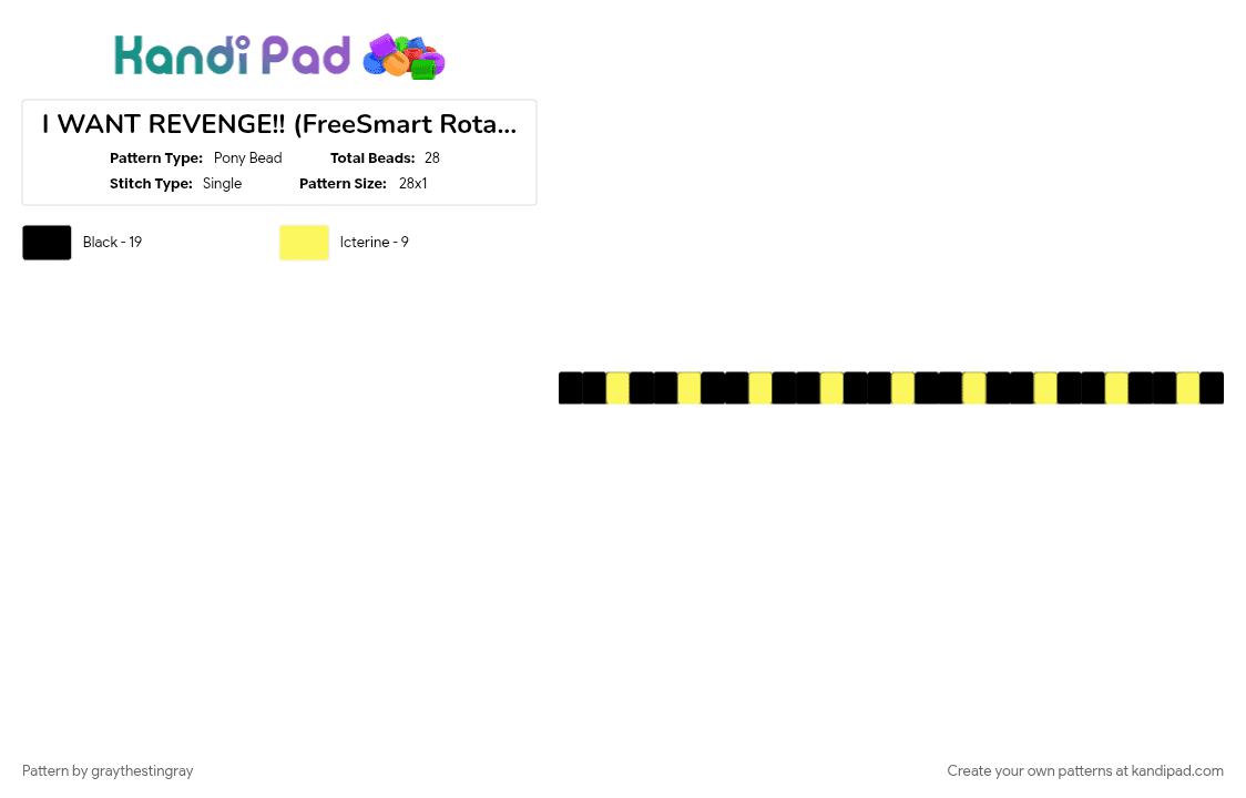 I WANT REVENGE!! (FreeSmart Rotator Pt. 3) - Pony Bead Pattern by graythestingray on Kandi Pad - bfdia, bfdiruby, black, book bfdi, bubble, freesmart, ice cube, match bfdi, pencil bfdi, yellow