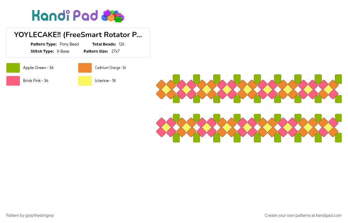 YOYLECAKE!! (FreeSmart Rotator Pt. 2 - 3d Bumpers) - Pony Bead Pattern by graythestingray on Kandi Pad - bfdiruby, book bfdi, bubble, freesmart, green, icecube, match bfdi, orange, pencil bfdi, red