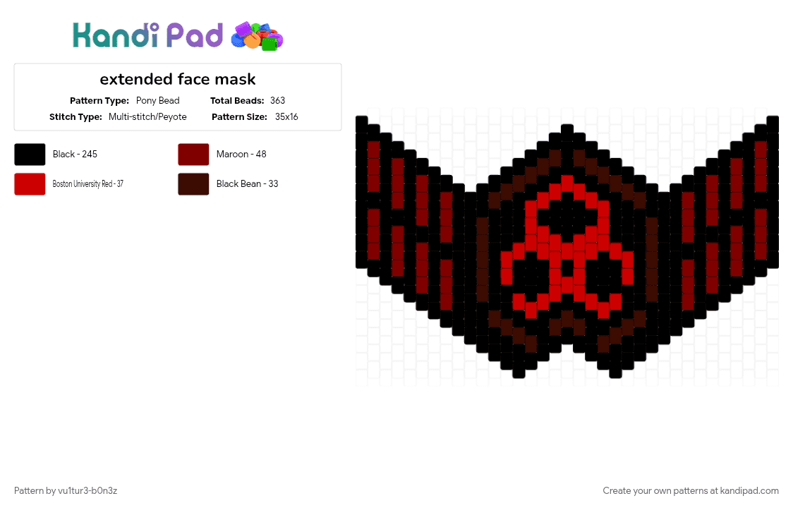 Extended face mask Pony Bead Pattern - Kandi Pad | Kandi Patterns, Fuse ...