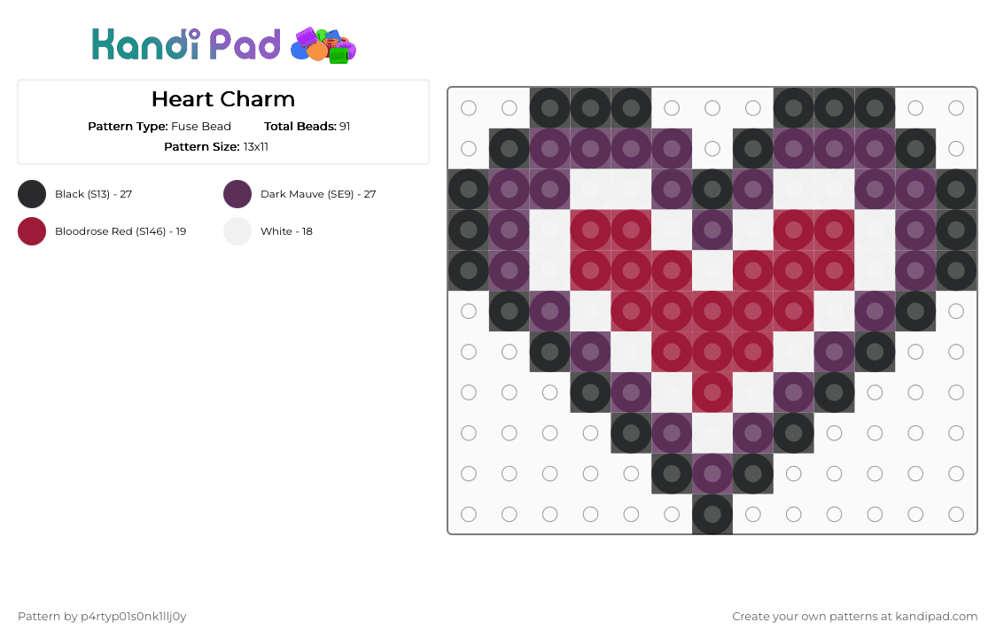Heart Charm - Fuse Bead Pattern by p4rtyp01s0nk1llj0y on Kandi Pad - pink,red