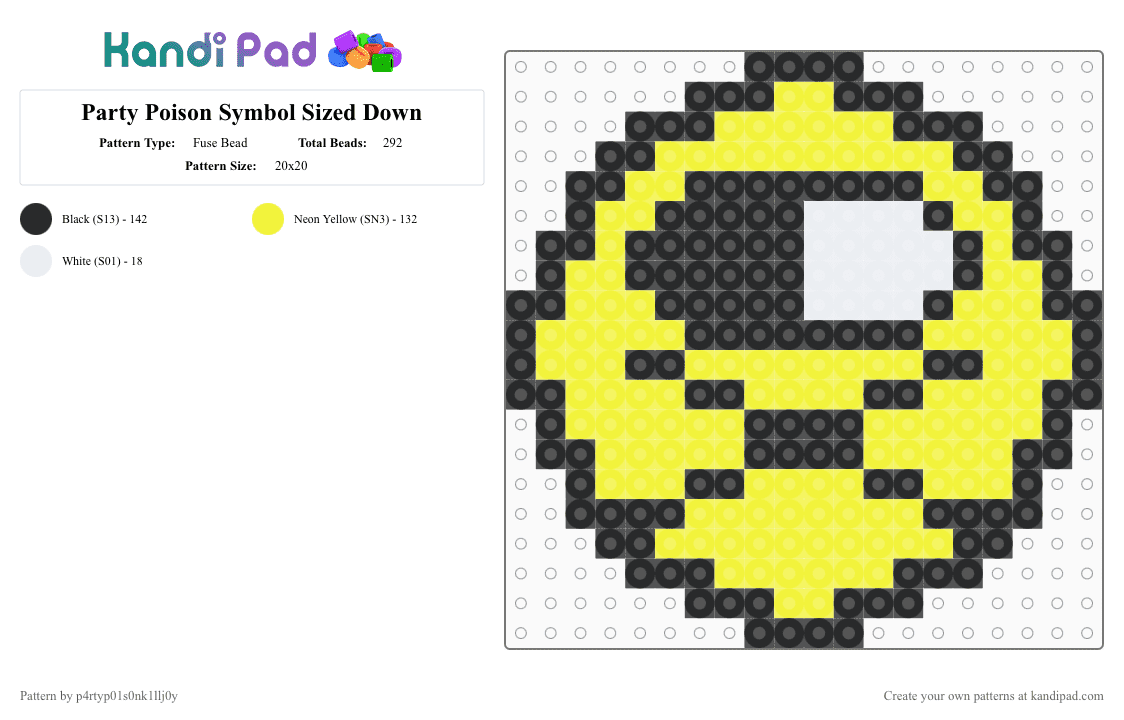 Party Poison Symbol Sized Down - Fuse Bead Pattern by p4rtyp01s0nk1llj0y on Kandi Pad - yellow