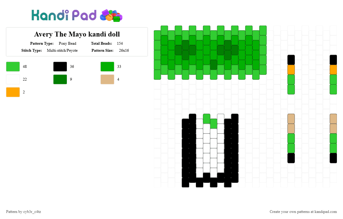 Avery The Mayo kandi doll - Pony Bead Pattern by cyb3r_c4tz on Kandi Pad - green