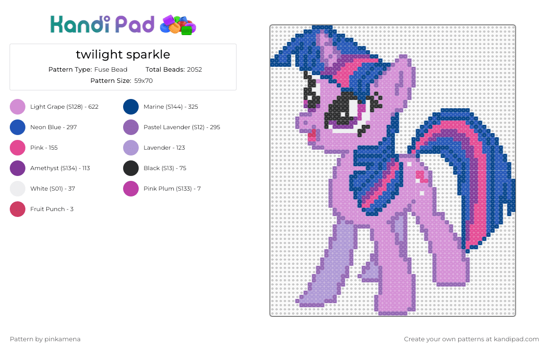 twilight sparkle - Fuse Bead Pattern by pinkamena on Kandi Pad - pink,blue,mlp,my little pony
