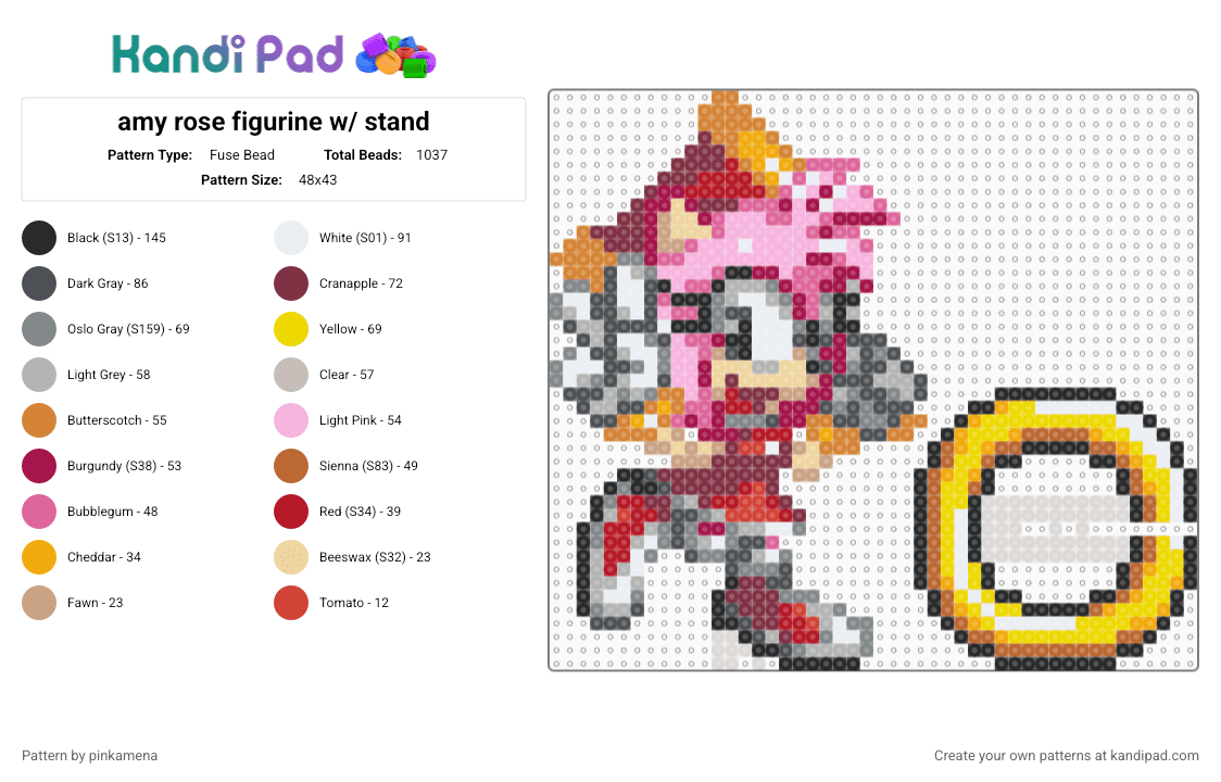 amy rose standee - Fuse Bead Pattern by rainbowhash on Kandi Pad - orange,pink,beige,gray,sonic the hedgehog,cute,kawaii,animal,animals,video game,furry,figurine