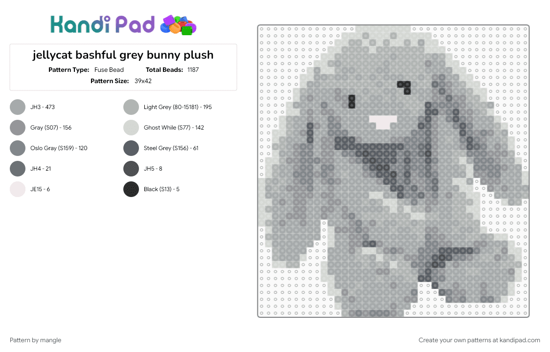 jellycat bashful grey bunny plush - Fuse Bead Pattern by mangle on Kandi Pad - animal animals, cute kawaii, gray rabbit, jelly cat, jellycats, plushy stuffie, realistic, stuffed toy plushie