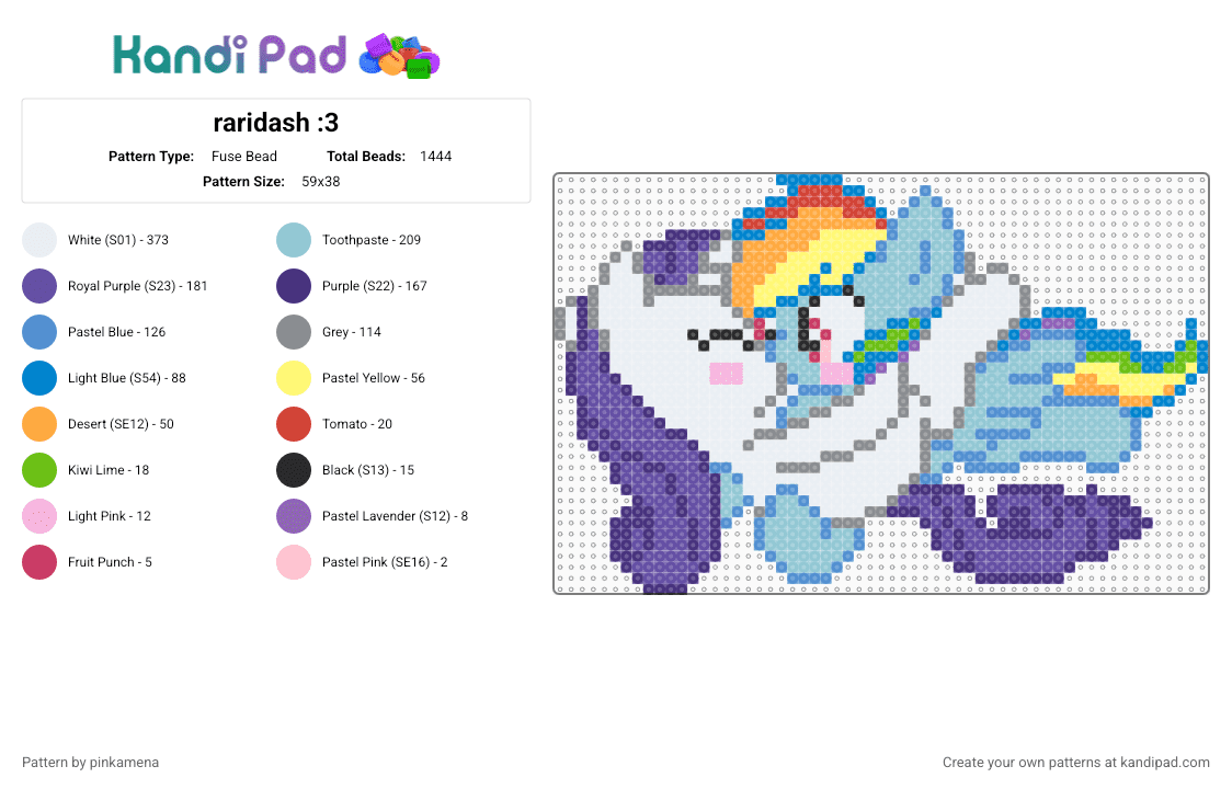 raridash :3 - Fuse Bead Pattern by pinkamena on Kandi Pad - gray,purple,light blue,mlp,my little pony,rarity,rainbow dash