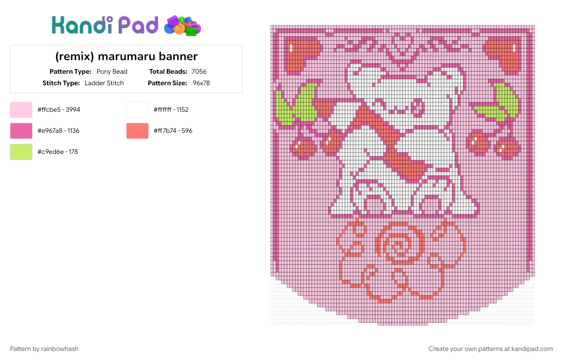 marumaru banner - Pony Bead Pattern by mangle on Kandi Pad - animal, cute, decor, hanamaruobake, panel, pink, sanrio, wall art