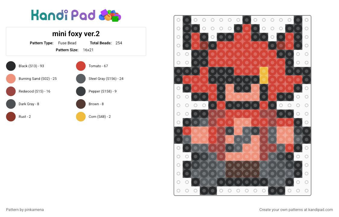 mini foxy ver.2 - Fuse Bead Pattern by pinkamena on Kandi Pad - red,gray,small,tiny,charm,keychain,fnaf,five nights at freddys,video game,easy
