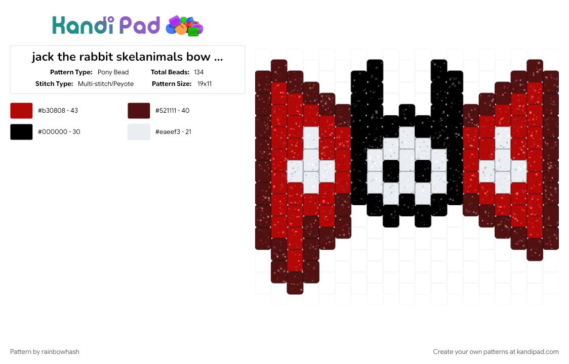 jack the rabbit skelanimals bow for hairclip - Pony Bead Pattern by mangle on Kandi Pad - accessory, animal, brown, bunny rabbit, cute, emo bowtie, keychain, red, scene, scenemo