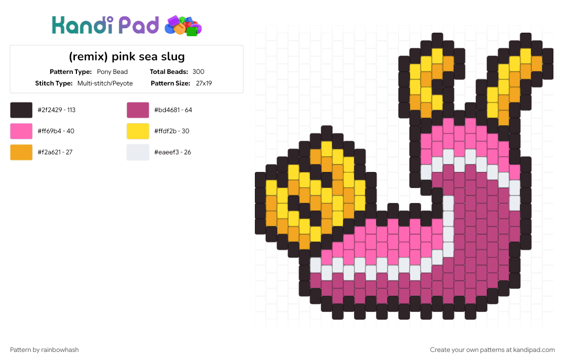 pink sea slug - Pony Bead Pattern by mangle on Kandi Pad - animal, animals, cute, pink, sea creature, seaslug, snail