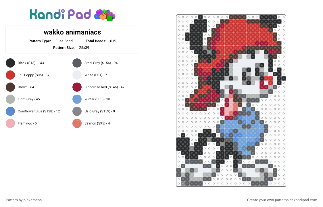 wakko animaniacs - Fuse Bead Pattern by mangle on Kandi Pad - 90s, animal, animation, brown, cartoon, cute, gray, red, warner bros