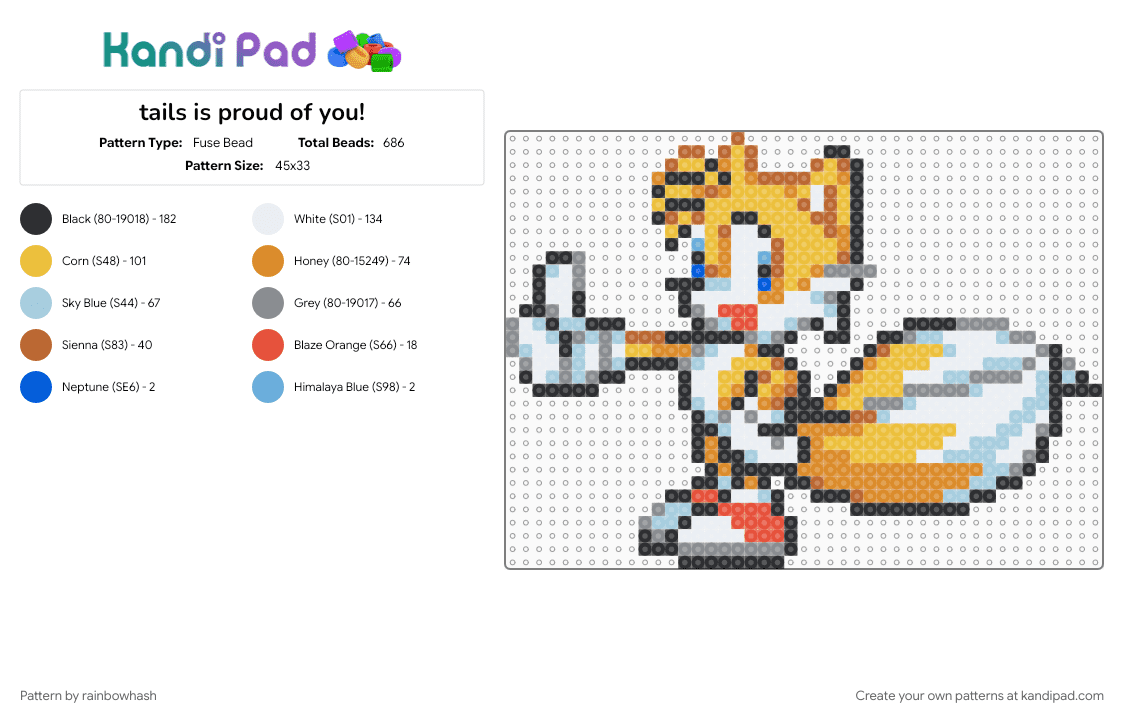 tails is proud of you! - Fuse Bead Pattern by mangle on Kandi Pad - gray, light blue, miles prower, orange, sonic the hedgehog, video game, yellow