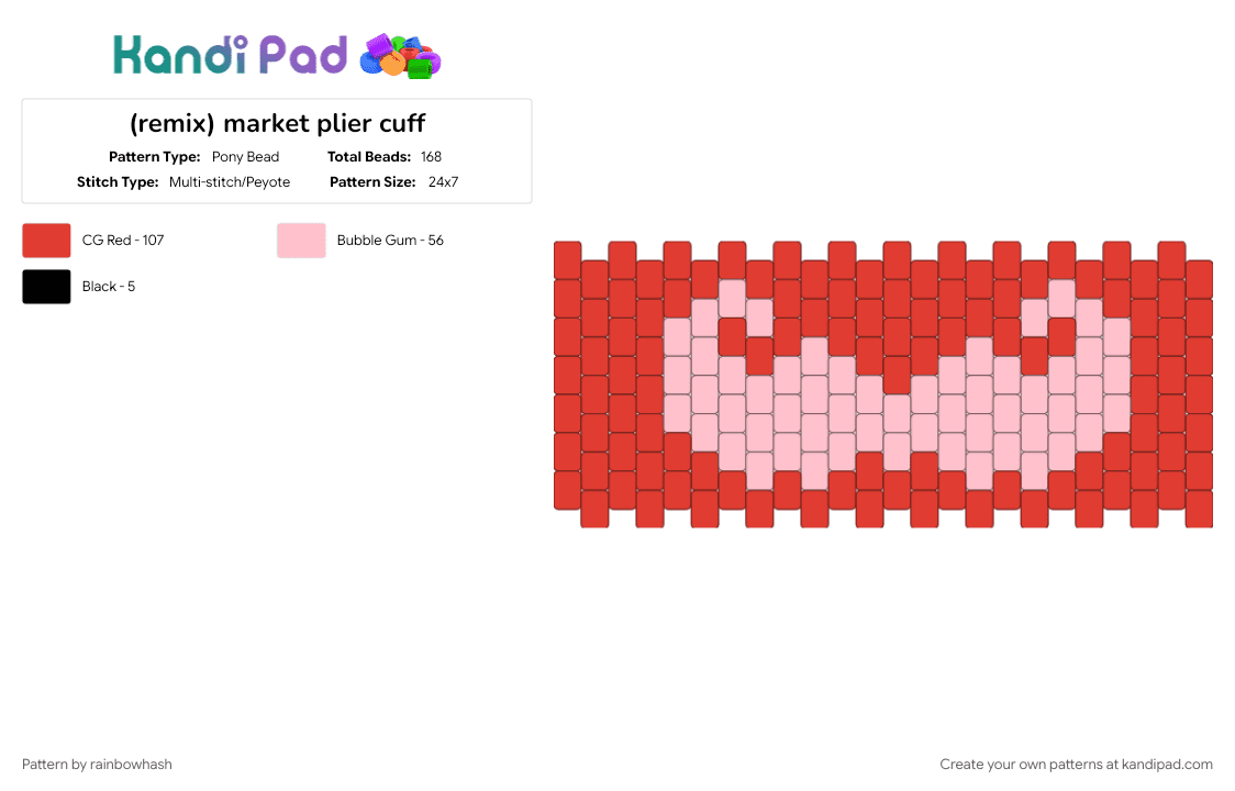 market plier cuff - Pony Bead Pattern by mangle on Kandi Pad - five nights at freddys, king of fnaf, markiplier, pink, pink moustache, red, youtube, youtuber