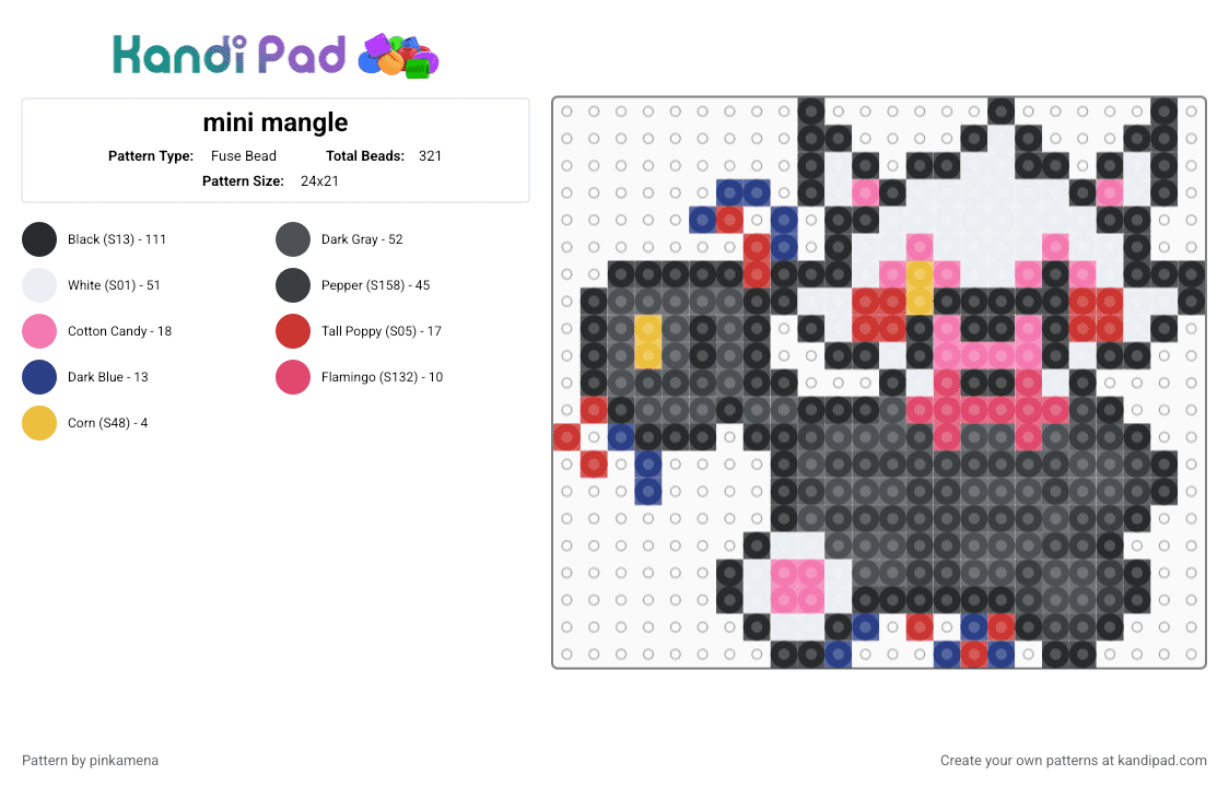 mini mangle - Fuse Bead Pattern by pinkamena on Kandi Pad - black,red,gray,small,tiny,charm,keychain,fnaf,five nights at freddys,video game,easy
