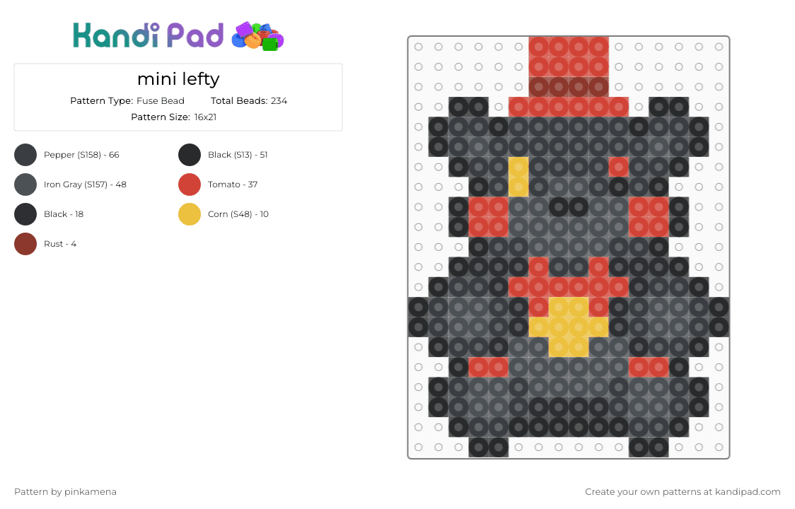 mini lefty - Fuse Bead Pattern by pinkamena on Kandi Pad - black,red,purple,small,tiny,charm,keychain,fnaf,five nights at freddys,video game,easy