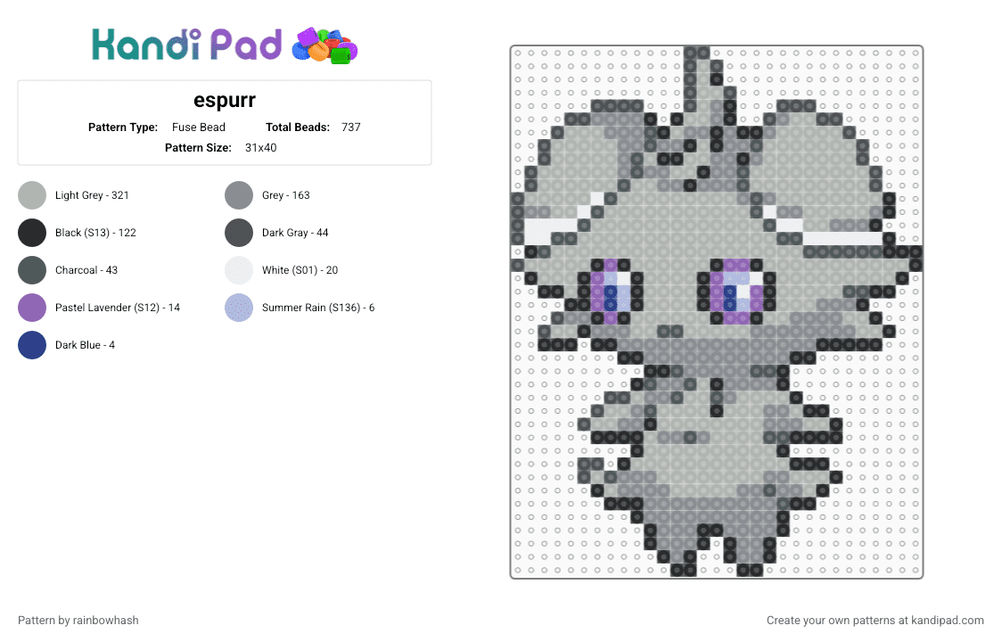 espurr - Fuse Bead Pattern by rainbowhash on Kandi Pad - animal, beige, cute, gray, kawaii, nintendo, pokmon, video game