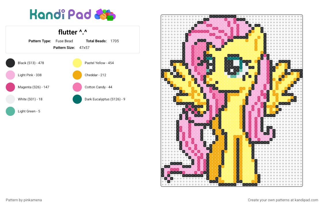 flutter ^.^ - Fuse Bead Pattern by pinkamena on Kandi Pad - yellow,pink,fluttershy,mlp,my little pony,flutter shy