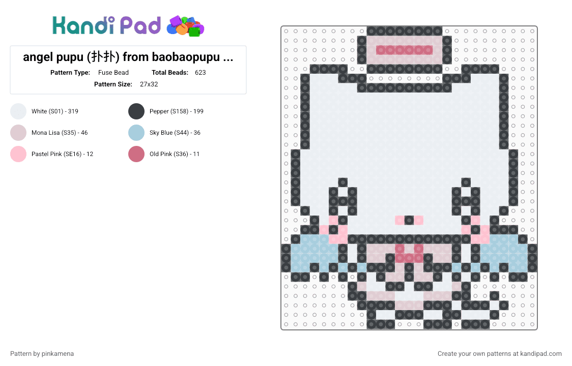 angel pupu (扑扑) from baobaopupu (饱饱扑扑) - Fuse Bead Pattern by pinkamena on Kandi Pad - white,pink,light blue,cute,kawaii,cat,animal,chibi,kitten,kitty,small