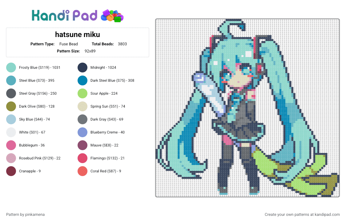 hatsune miku - Fuse Bead Pattern by pinkamena on Kandi Pad - purple,light blue,teal,gray,cute,kawaii,vocaloid,anime,music,leek