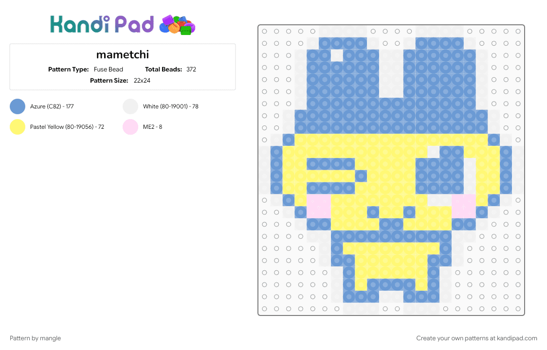 mametchi - Fuse Bead Pattern by mangle on Kandi Pad - 2000s, animal animals, cute kawaii, light blue, pastel, tamagotchi, virtual pet, yellow