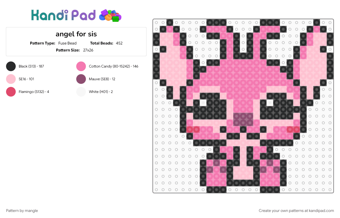 angel - Fuse Bead Pattern by mangle on Kandi Pad - alien aliens, animal animals, animated, animation, cartoon, cute kawaii, disney, pink, stitch