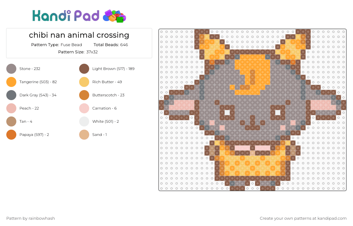 chibi nan animal crossing - Fuse Bead Pattern by rainbowhash on Kandi Pad - acnh, acnl, cute, goat, gray, kawaii, nintendo, tan, video game