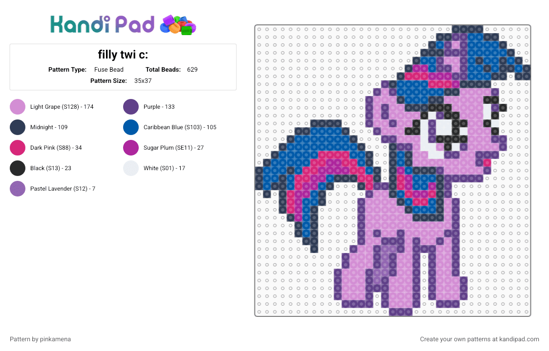 filly twi c: - Fuse Bead Pattern by pinkamena on Kandi Pad - purple,pink,mlp,my little pony,twilight sparkle