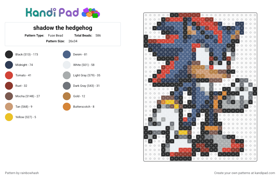 shadow the hedgehog - Fuse Bead Pattern by rainbowhash on Kandi Pad - animal, animals, blue, gray, purple, red, sega, sonic the hedgehog, sprite, video game