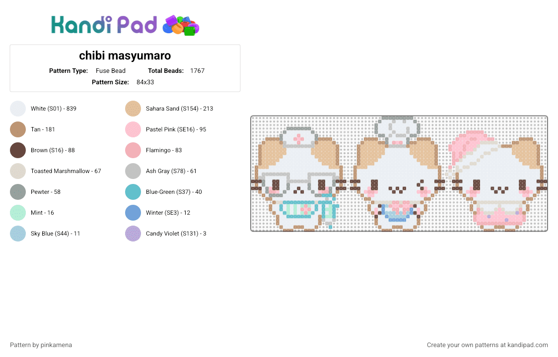 chibi masyumaro - Fuse Bead Pattern by pinkamena on Kandi Pad - white,beige,cute,kawaii,cat,kitty,kitten,sanrio,charm,animal