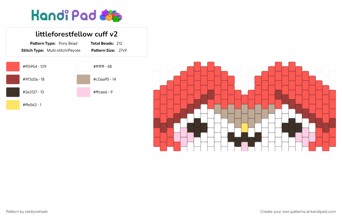 littleforestfellow cuff - Pony Bead Pattern by mangle on Kandi Pad - animal, bunny rabbit sanrio, cute kawaii, decora, forestfellow, little forest fellow sanrio, red, scene, scenemo