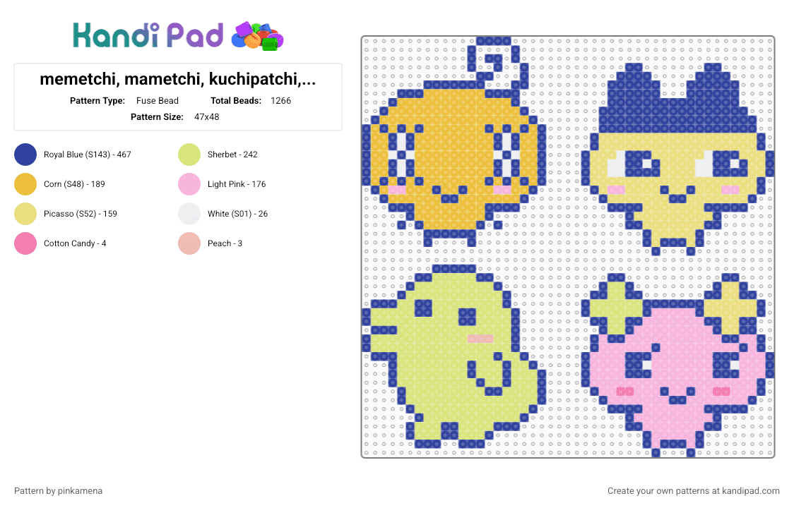 memetchi, mametchi, kuchipatchi, flowertchi - Fuse Bead Pattern by pinkamena on Kandi Pad - purple,yellow,tamagotchi,cute,kawaii,video game,animal,animals