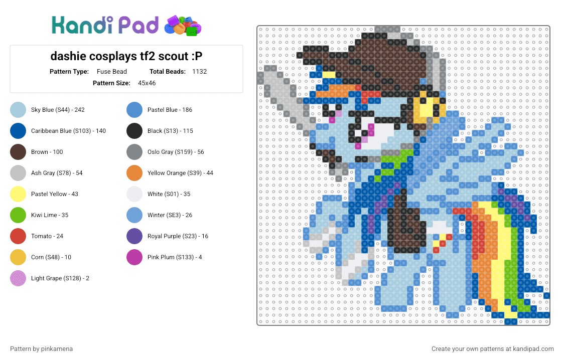dashie cosplays tf2 scout :P - Fuse Bead Pattern by pinkamena on Kandi Pad - brown,light blue,blue,mlp,my little pony,rainbow dash