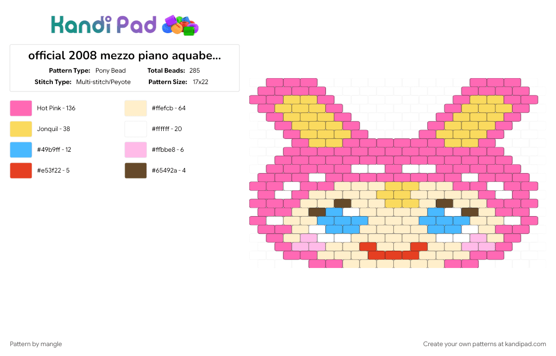 official 2008 mezzo piano aquabeads set (aq-s09) (1) - Pony Bead Pattern by mangle on Kandi Pad - 2000s y2k, animal animals, beige, bunny rabbit, cute kawaii, cutecore kawaiicore, decora colorful, pink