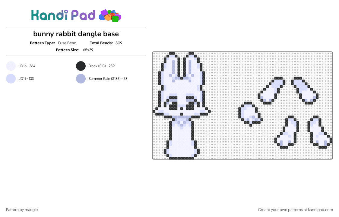bunny rabbit dangle base - Fuse Bead Pattern by mangle on Kandi Pad - cute kawaii, free to use, furry, keychain dangler, oc fursona, ragdoll, white