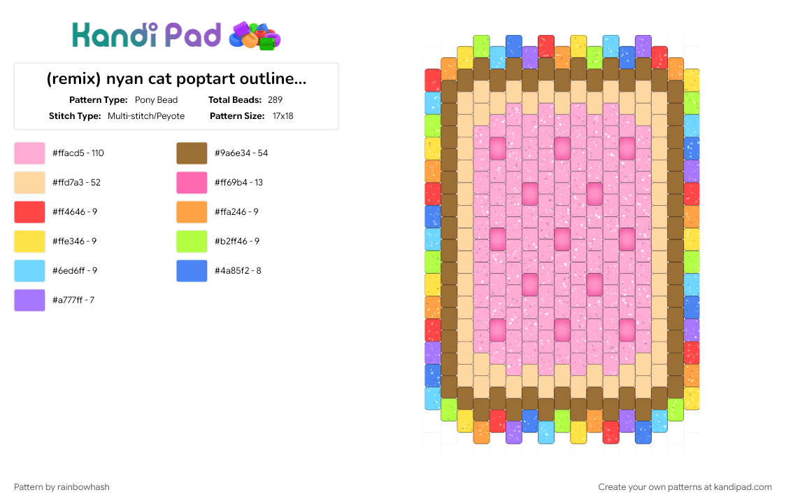 nyan cat poptart outline ver - Pony Bead Pattern by mangle on Kandi Pad - banner, beige, cute, decora, kitty cat, panel decor, pink, scene, scenemo, tan, wall decoration