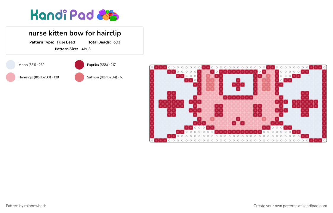 nurse kitten bow for hairclip - Fuse Bead Pattern by rainbowhash on Kandi Pad - accessory bowtie, animal, beige, cute scene, doctor, kawaii scenemo, kitty cat, red, wearable decora