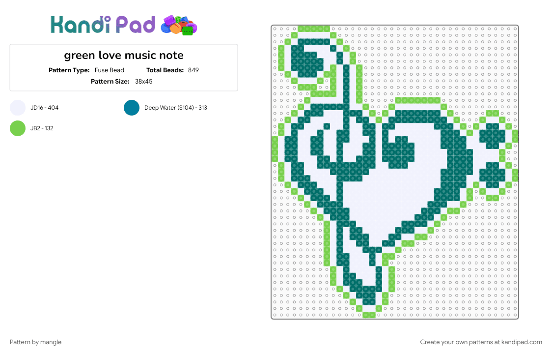 green love music note - Fuse Bead Pattern by mangle on Kandi Pad - cute kawaii, green, heart, teal